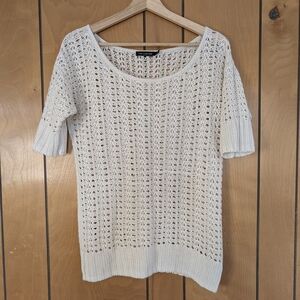 The Limited 100% Linen Open Knit Short Sleeve Top Neutral Minimalist